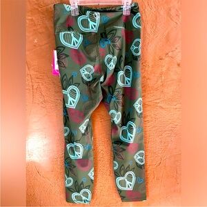 Workout leggings- Large- GREEN PEACE AND BLISS PRINTED. NWT.  Yoga Leggings.